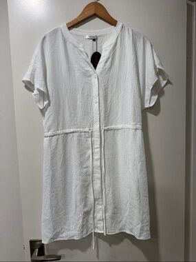 Casual White Drawstring Waist Tunic